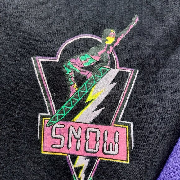 Vintage 90s Sun Sations Sport Wear Snow Pro Team Black Purple Sweatshirt XL - Picture 4 of 13